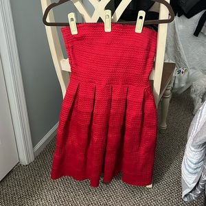 Red layered strapless dress